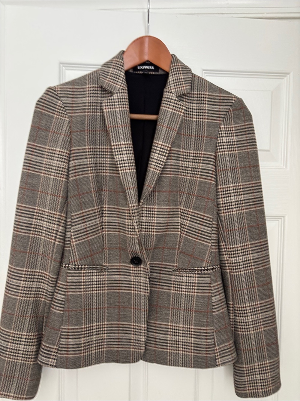 Express Women's Plaid Blazer in Brown and Gray